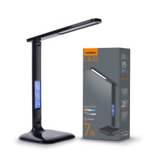 Настільна лампа світлодіодна з дисплеєм LED VIDEX TF05B 7W 3000-5500K чорна