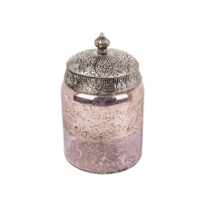 Стеклянная декоративная банка с металлической крышкой 17x10см розовая
