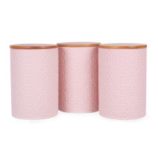 Набор из 3-х банок для сыпучих с бамбуковой крышкой 10*10*15см