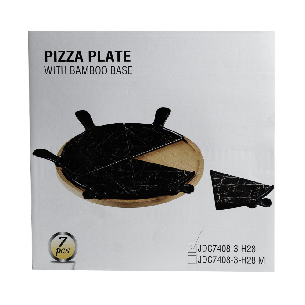 Зображення Тарелка для пиццы 28 см фарфоровая с бамбуковой вращающейся подставкой, секционная черная HP1247 ИМ Light-Deco 8 