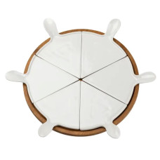 Тарелка для пиццы 28 см фарфоровая вращающаяся, бамбуковое основание HP1248