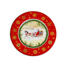 Тарелка фарфоровая Light House "Merry christmas - упряжка" красная 21 см (986-033)