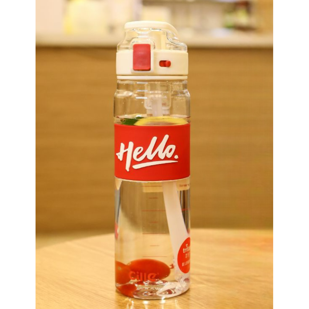 Зображення Бутылка для воды тритан Hello 0.86 л с трубочкой и ручкой многоразовая спортивная школьная для тренировок прогулок фитнеса Красная ИМ Light-Deco 5 