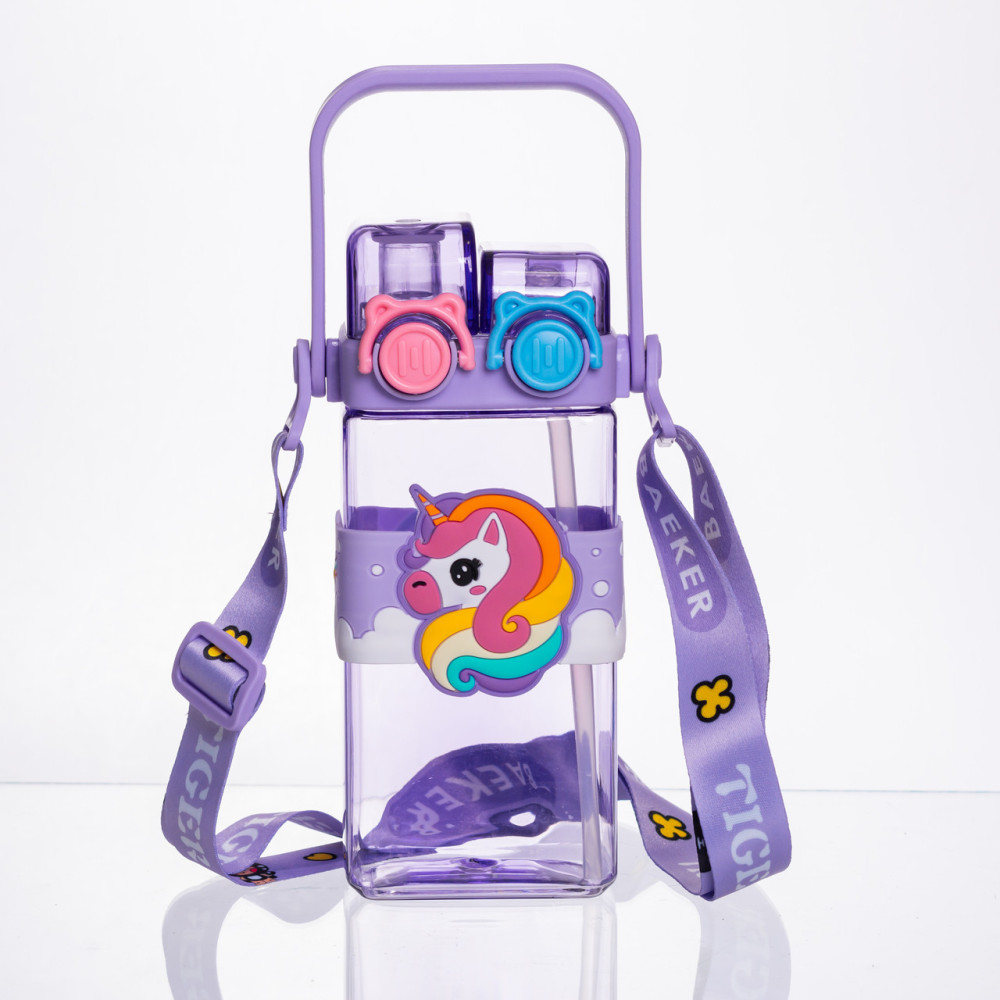Изображение Бутылка для воды детская Light House "Dinosaur" LG-30187 VIO 550 мл с мундштуком, трубкой, ремешком, ручкой и двойным открыванием фиолетовая ИМ Light-Deco 