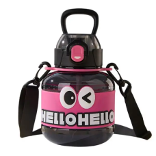 Бутылка для воды детская Light House "HELLO-HELLO" LG-30189 BK 680 мл с мундштуком, ремешком и ручкой черная
