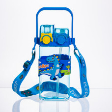 Бутылка для воды детская Light House "Dinosaur" LG-30187 BL 550 мл с мундштуком, трубкой, ремешком, ручкой и двойным открыванием синяя