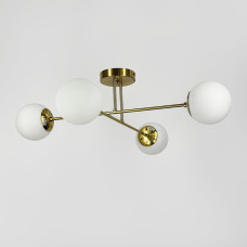 Люстра стельова молекула Light House LNF-17519/4 TBS+WT латунь із білим плафоном