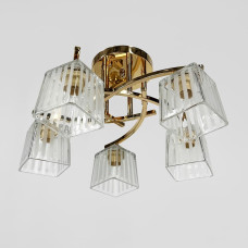Люстра стельова Light House LNF-17531/5 FGD золото з прозоро-смугастим плафоном