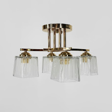 Люстра стельова Light House LNF-17531/4 FGD золото з прозоро-смугастим плафоном