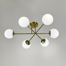 Люстра стельова молекула Light House LNF-17519/6 TBS+WT латунь із білим плафоном