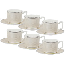 Чайний сервіз Lefard "Infinity" на 6 персон 440-118 білий з хромовим кантом