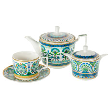 Чайний сервіз Lefard "Velazza" на 6 персон з чайником 922-107 синьо-зелений