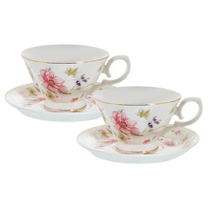 Набір чайних чашок порцелянових з блюдцем на 2 персони Lefard "Лаура" 220мл (943-096) білий