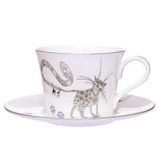 Чашка чайна порцелянова з блюдцем Lefard "Веселий кіт" 200мл (264-695) білий