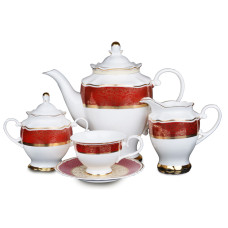 Чайний сервіз Lefard "Рубін" на 6 персон із чайником 586-320 білий з червоним