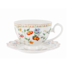 Чашка порцелянова з блюдцем Lefard "Фрукти та квіти" 250мл (165-360)