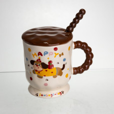 Чашка порцелянова Light House "Жовта такса" LG-30160-A MIX 400 мл з ложкою та кришкою