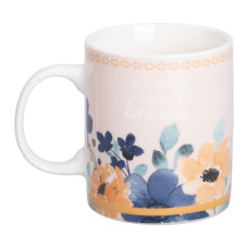 Чашка керамічна Light House з квітковим принтом 400 (мл) для чаю та кави (LG-20175) бежева