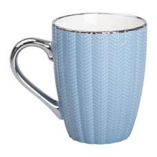 Чашка керамічна Light House 400 (мл) із сріблястим обідком та ручкою (LG-20168) Блакитна