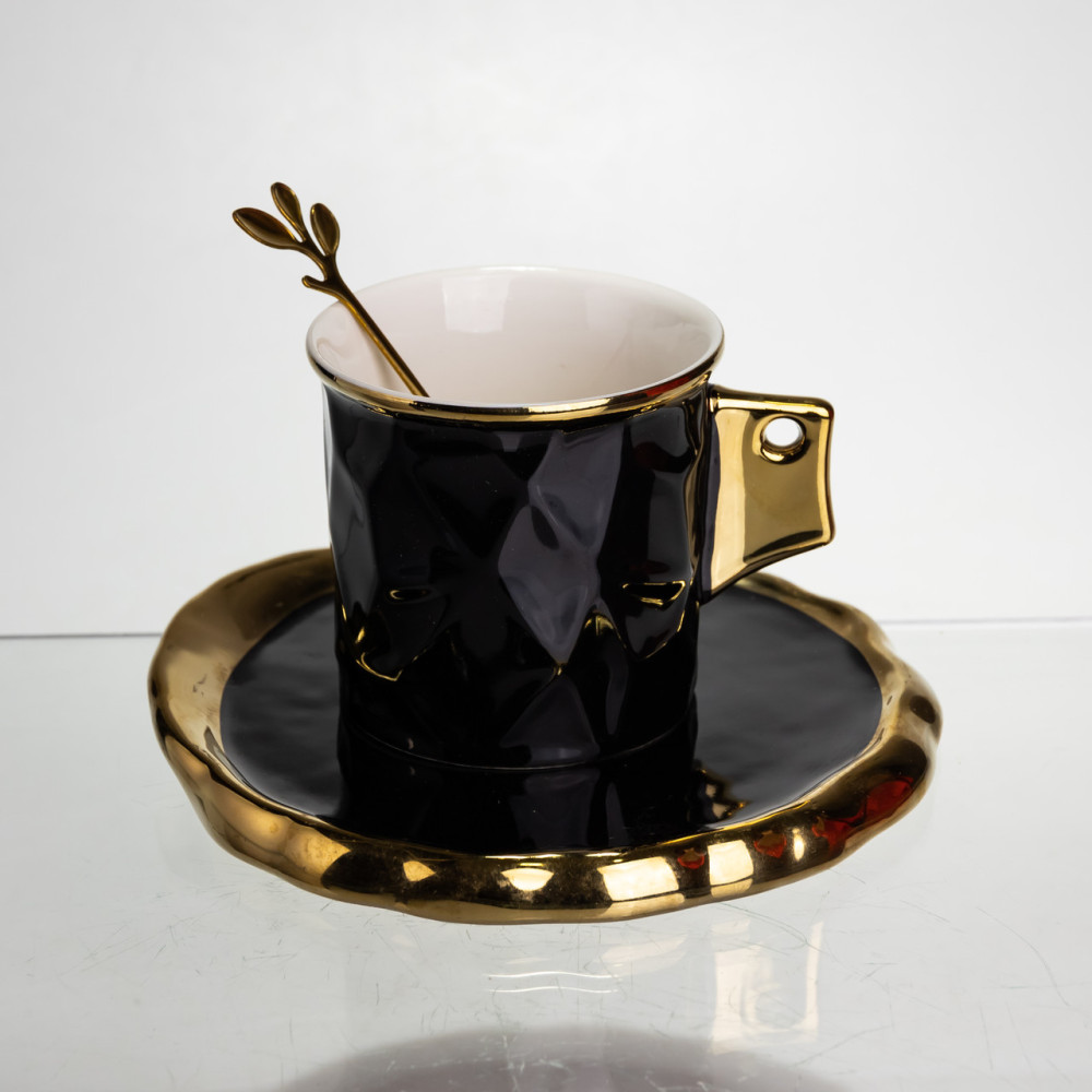 Зображення Чашка порцелянова Light House LG-30203 BK 200 мл із блюдцем та ложкою чорна ИМ Light-Deco 