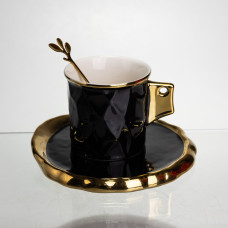 Чашка порцелянова Light House LG-30203 BK 200 мл із блюдцем та ложкою чорна
