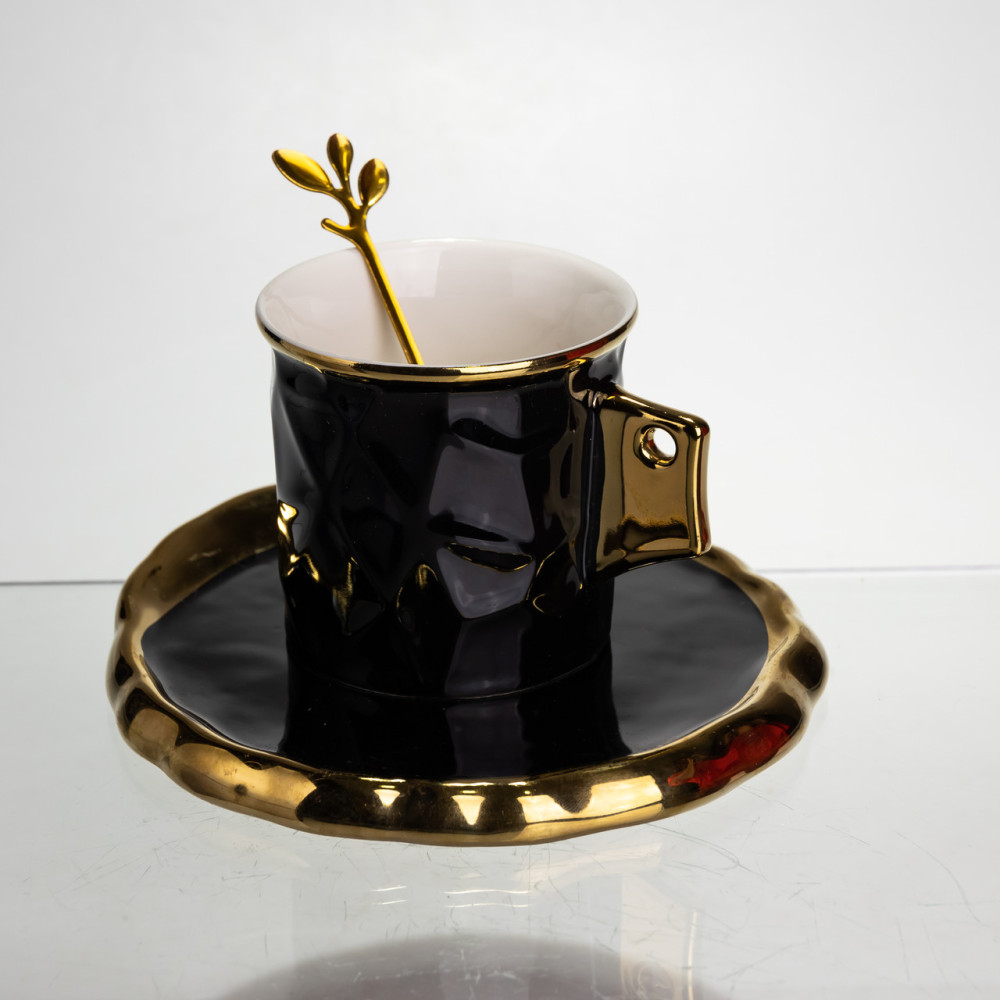 Зображення Чашка порцелянова Light House LG-30203 BK 200 мл із блюдцем та ложкою чорна ИМ Light-Deco 1 