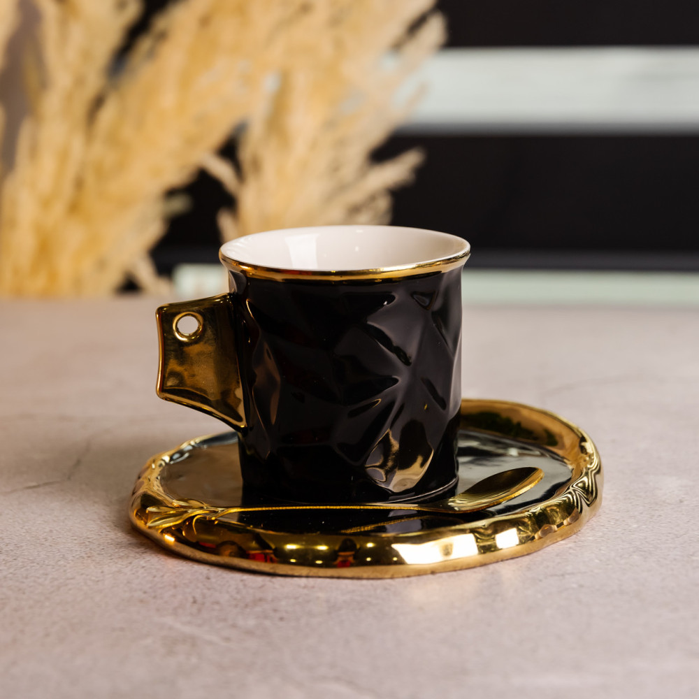 Зображення Чашка порцелянова Light House LG-30203 BK 200 мл із блюдцем та ложкою чорна ИМ Light-Deco 2 