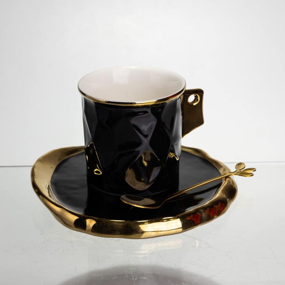 Зображення Чашка порцелянова Light House LG-30203 BK 200 мл із блюдцем та ложкою чорна ИМ Light-Deco 3 