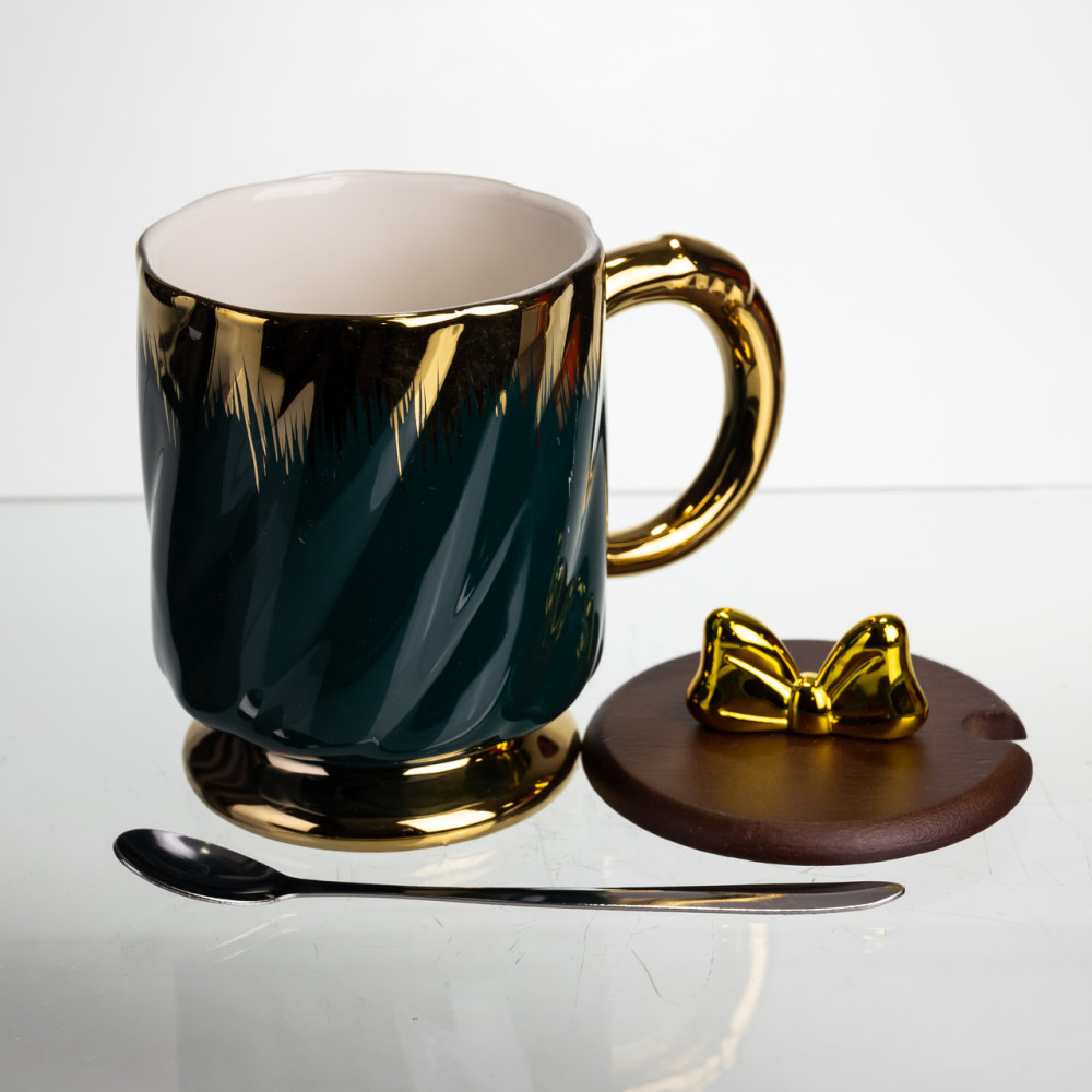 Зображення Чашка порцелянова Light House LG-30161 BL+GD 450 мл з ложкою та кришкою синя ИМ Light-Deco 2 