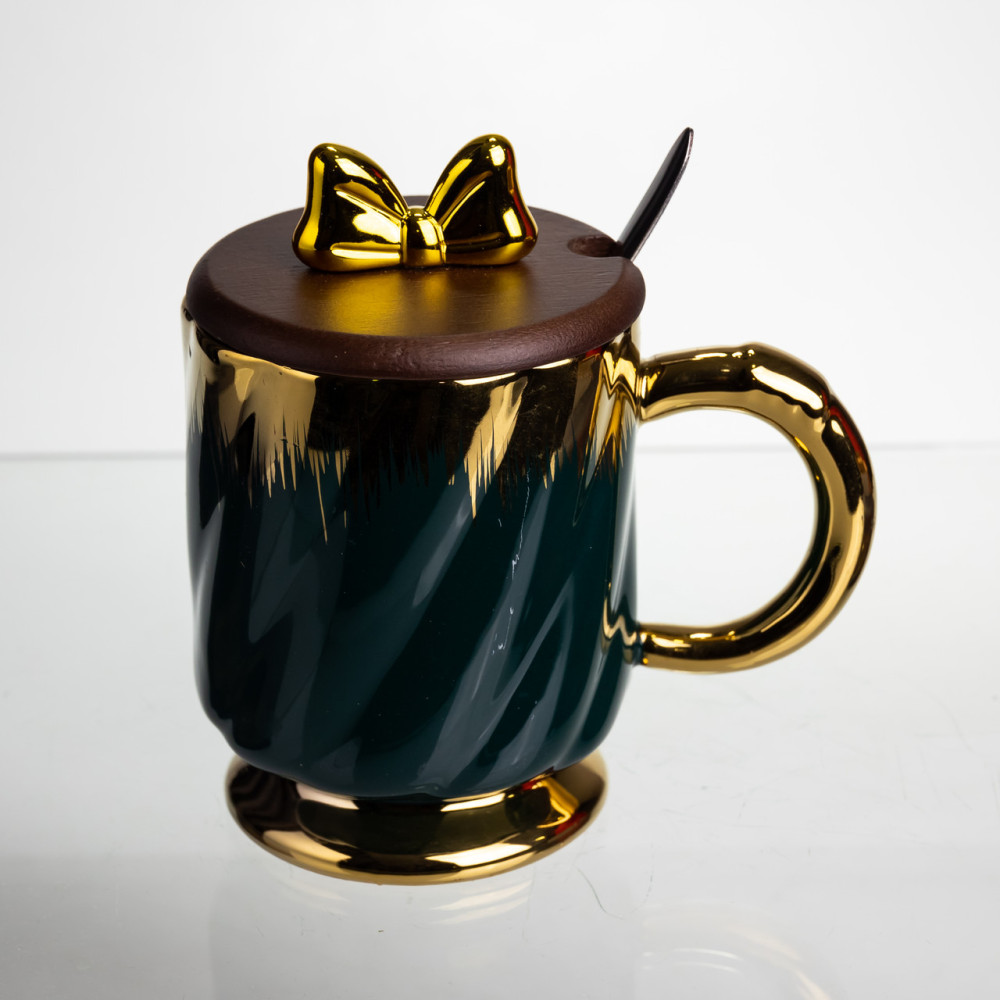 Зображення Чашка порцелянова Light House LG-30161 BL+GD 450 мл з ложкою та кришкою синя ИМ Light-Deco 