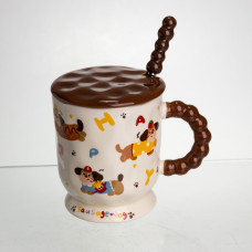 Чашка порцелянова Light House "Святкові такси" LG-30160-B MIX 400 мл з ложкою та кришкою