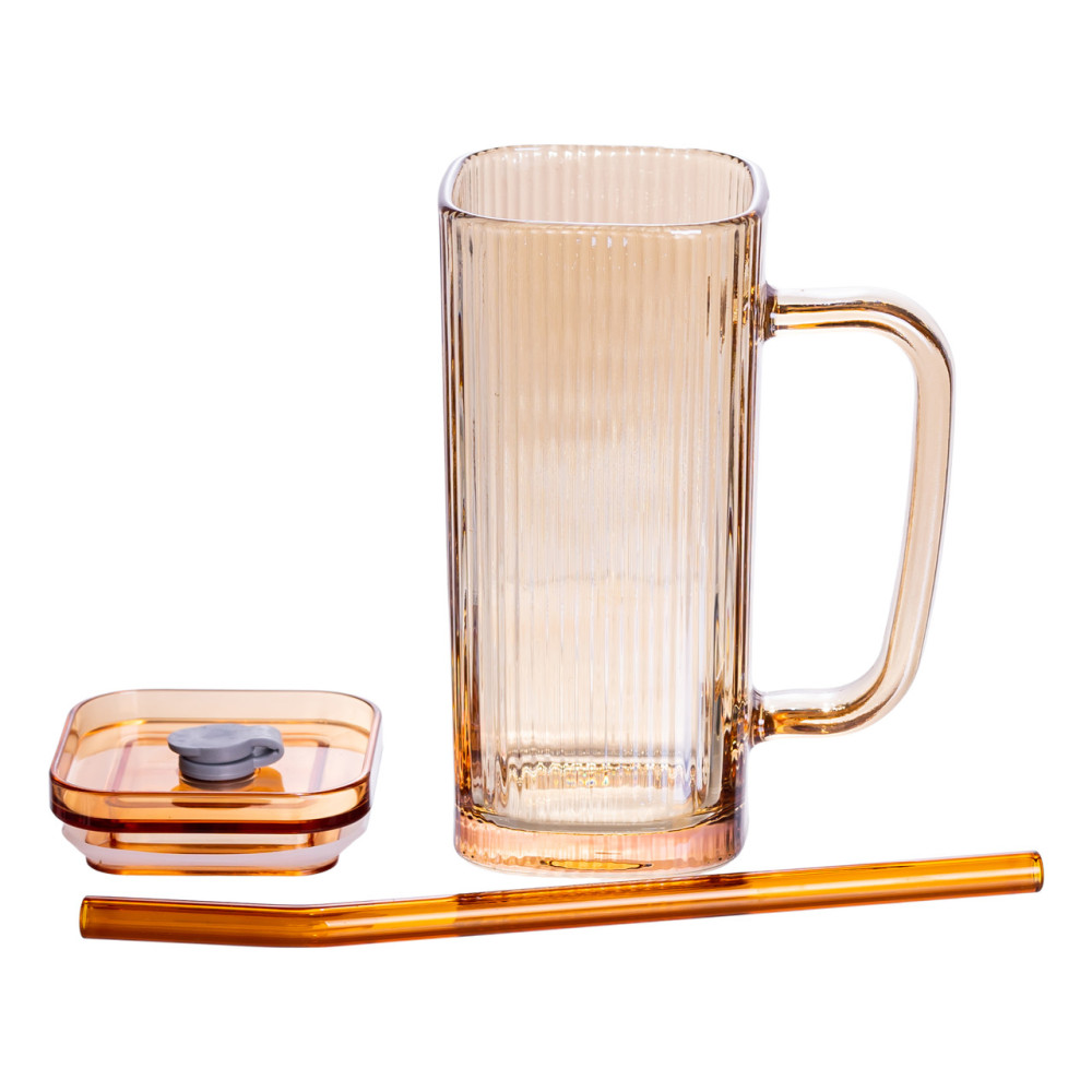 Зображення Чашка скляна  Light House LG-30119 280 мл з кришкою та трубочкою висота коричнева ИМ Light-Deco 2 