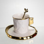 Зображення Чашка фарфоровая для кофе 200 (мл) с блюдцем и ложкой, красивая чашка в подарок Белый с золотом FM-1B ИМ Light-Deco 
