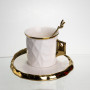 Зображення Чашка фарфоровая для кофе 200 (мл) с блюдцем и ложкой, красивая чашка в подарок Белый с золотом FM-1B ИМ Light-Deco 3 