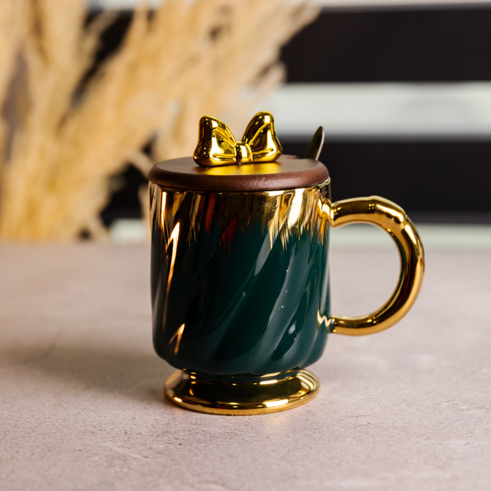 Зображення Чашка порцелянова Light House LG-30161 BL+GD 450 мл з ложкою та кришкою синя ИМ Light-Deco 1 