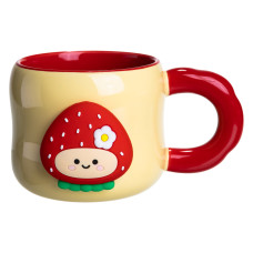 Чашка порцелянова Light House LG-30166 YL+RD 400 мл жовта з червоним медальйоном "Полуниця" на магніті