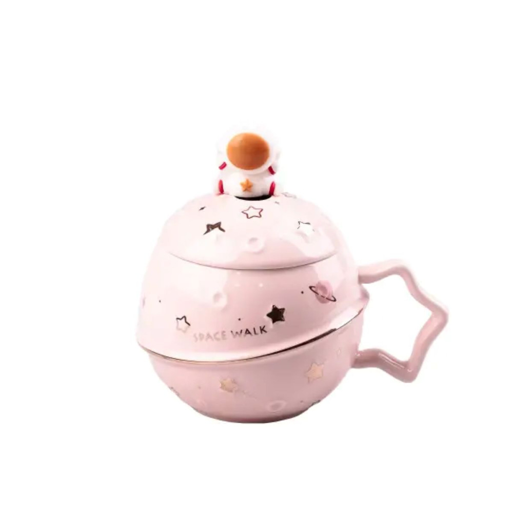 Изображение Чашка фарфоровая Space Walk 400мл с крышкой и ложкой Розовый HPCY8282P ИМ Light-Deco 