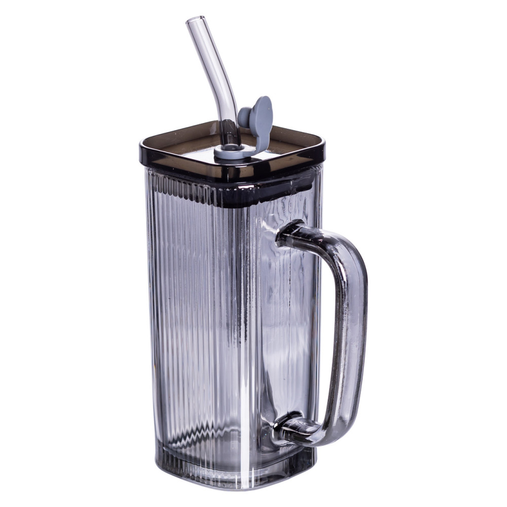 Зображення Кружка скляна з кришкою та трубочкою Light House LG-30145 GR 280 мл сіра ИМ Light-Deco 