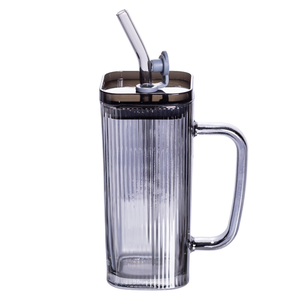 Зображення Кружка скляна з кришкою та трубочкою Light House LG-30145 GR 280 мл сіра ИМ Light-Deco 1 