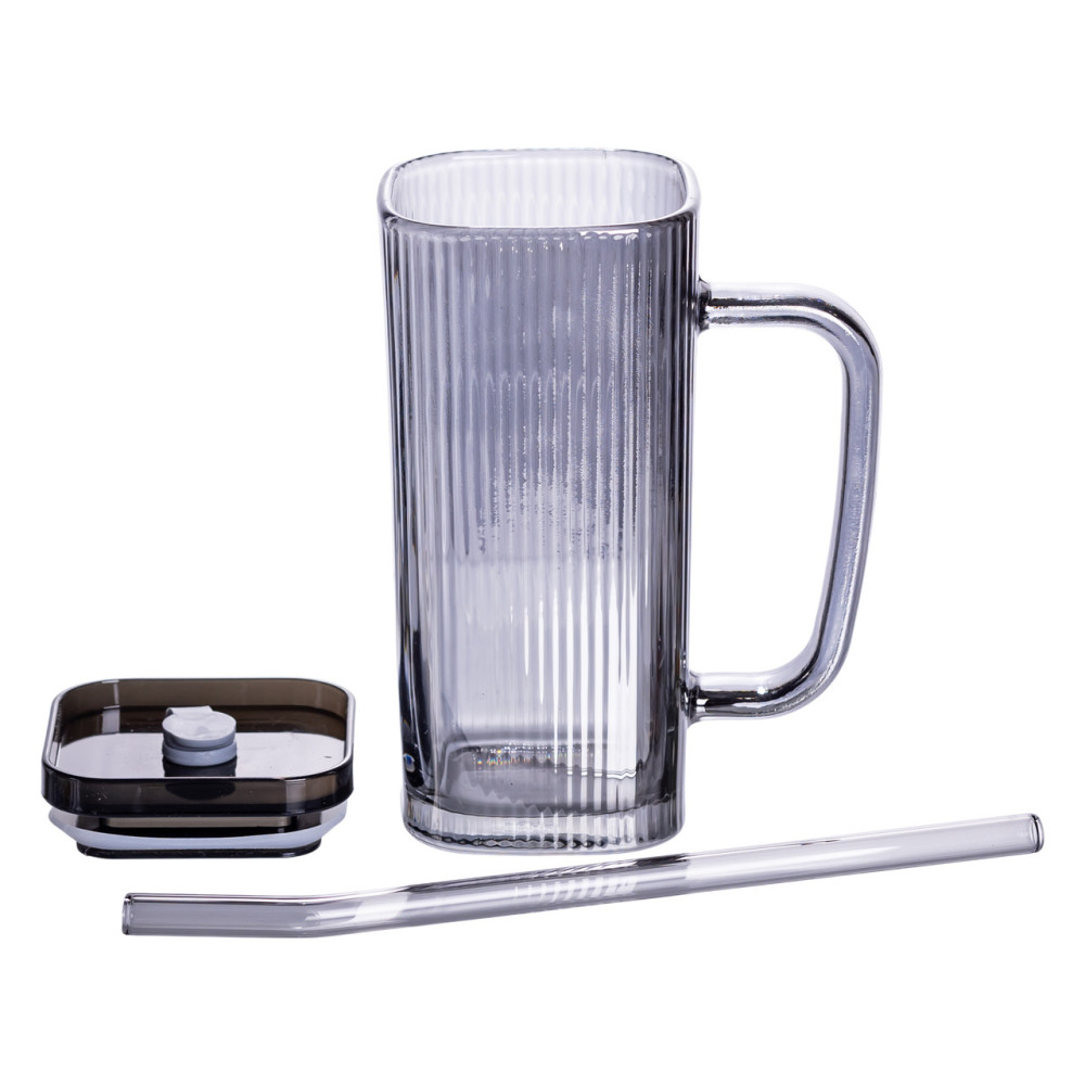 Зображення Кружка скляна з кришкою та трубочкою Light House LG-30145 GR 280 мл сіра ИМ Light-Deco 2 