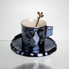 Чашка фарфорова Light House LG-30202 BK 200 мл із блюдцем та ложкою чорна