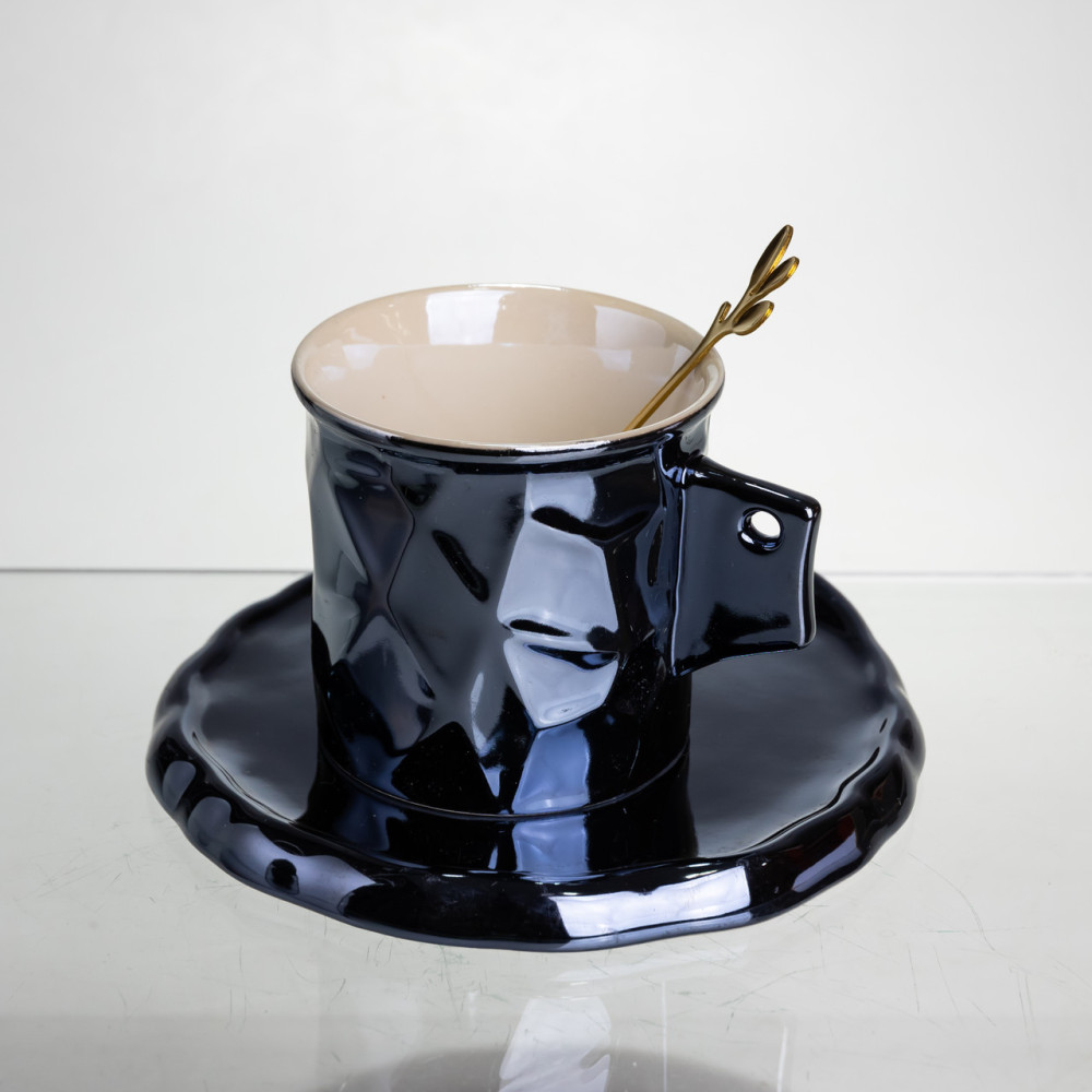 Зображення Чашка фарфорова Light House LG-30202 BK 200 мл із блюдцем та ложкою чорна ИМ Light-Deco 2 