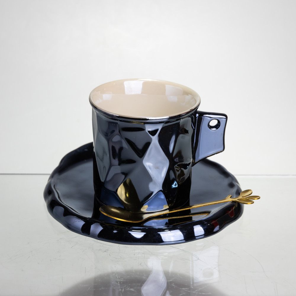 Зображення Чашка фарфорова Light House LG-30202 BK 200 мл із блюдцем та ложкою чорна ИМ Light-Deco 3 