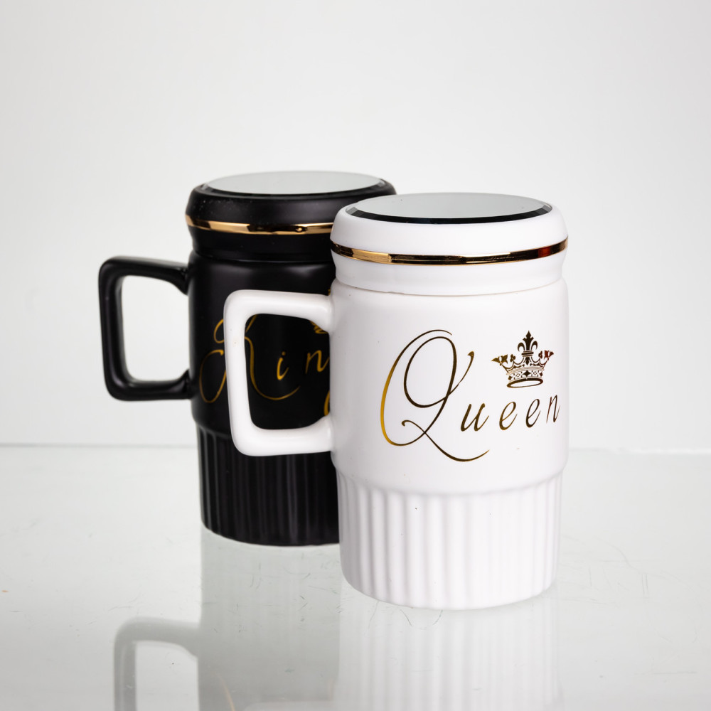 Зображення Набір парних порцелянових чашок з кришкою Light House "Queen&King" LG-30151 BK+WT 450 мл біла + чорна ИМ Light-Deco 3 