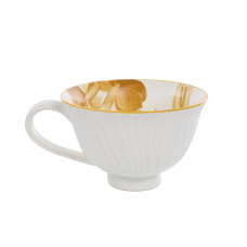 Чашка порцелянова Lefard "Листя" 420 мл Білий + жовтий малюнок ( 936-011)