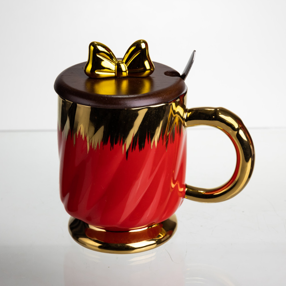 Зображення Чашка порцелянова Light House LG-30161 RD+GD 450 мл з ложкою та кришкою червона ИМ Light-Deco 