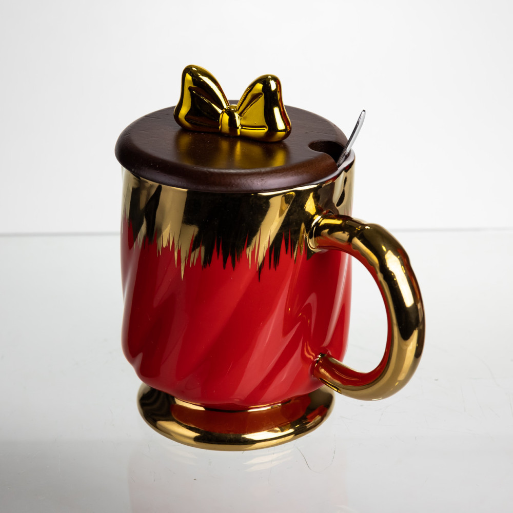 Зображення Чашка порцелянова Light House LG-30161 RD+GD 450 мл з ложкою та кришкою червона ИМ Light-Deco 3 