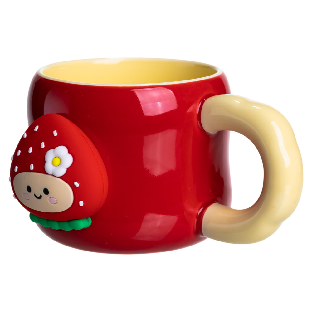 Зображення Чашка фарфорова Light House LG-30166 RD+YL 400 мл червона з червоним медальйоном "Полуниця" на магніті ИМ Light-Deco 2 