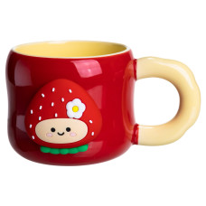 Чашка фарфорова Light House LG-30166 RD+YL 400 мл червона з червоним медальйоном "Полуниця" на магніті