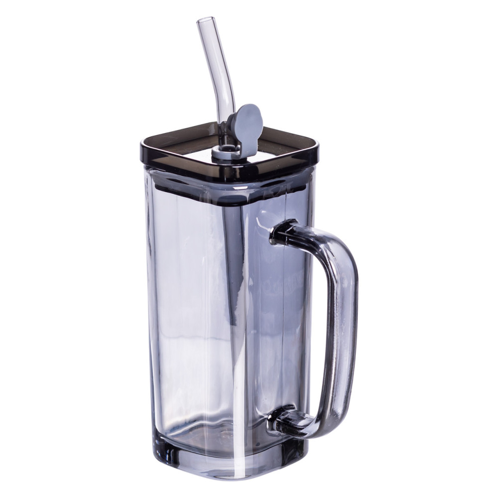 Зображення Кухоль скляний з кришкою та трубочкою Light House LG-30146 GR 280 мл сіра ИМ Light-Deco 